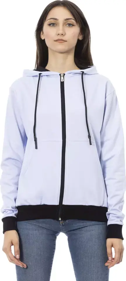 Purple Cotton Women Sweater With Adjustable Hood