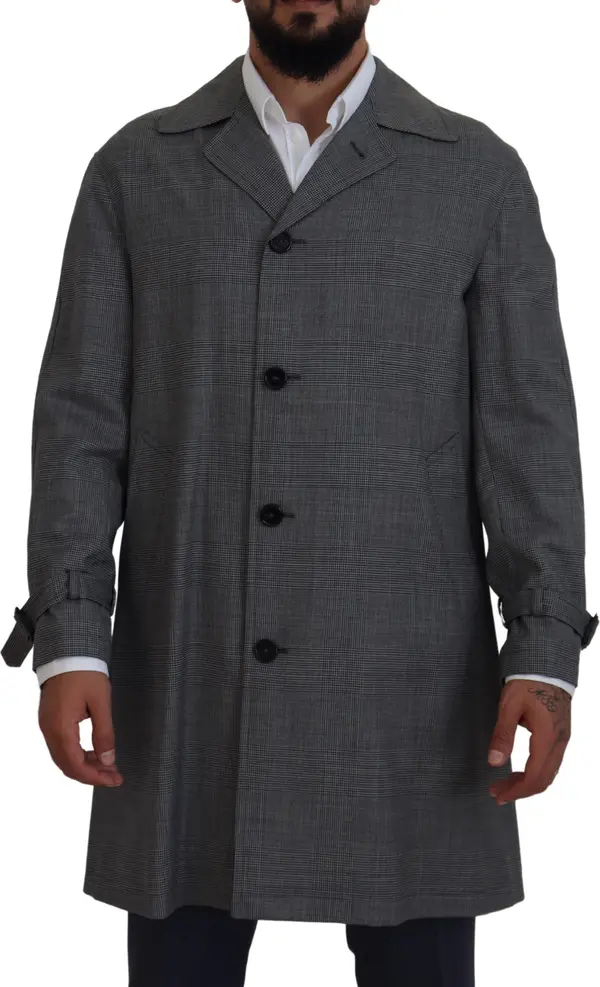 Gray Wool Plaid Long Trench Coat Jacket Trench Coat Jacket