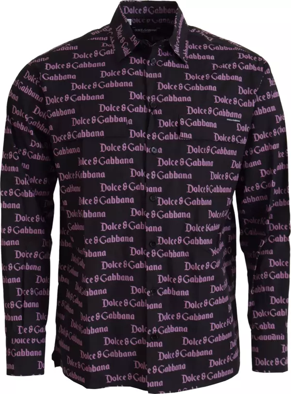 Black Purple Logo Slim Dress Formal Shirt