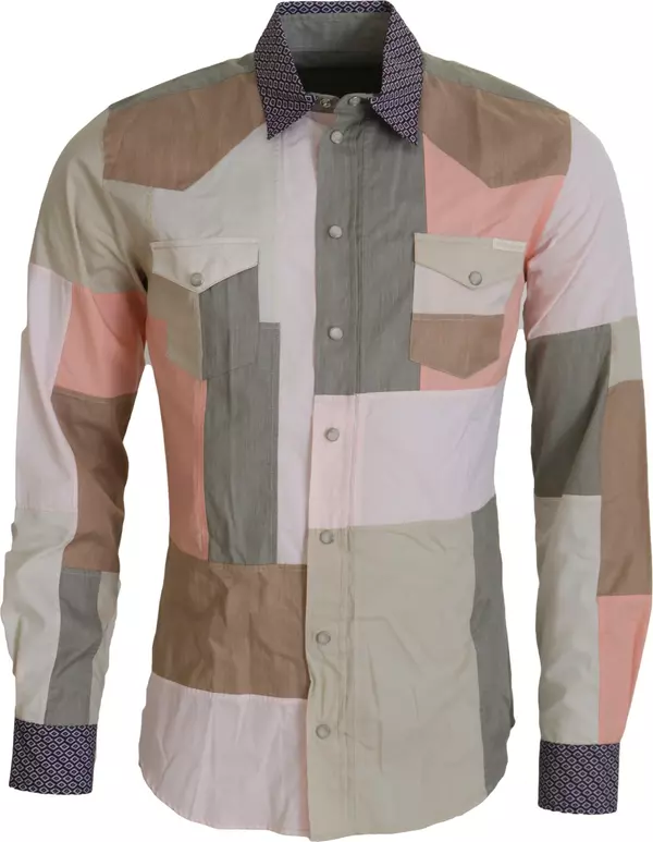 Multicolor Cotton Patchwork Slim Shirt