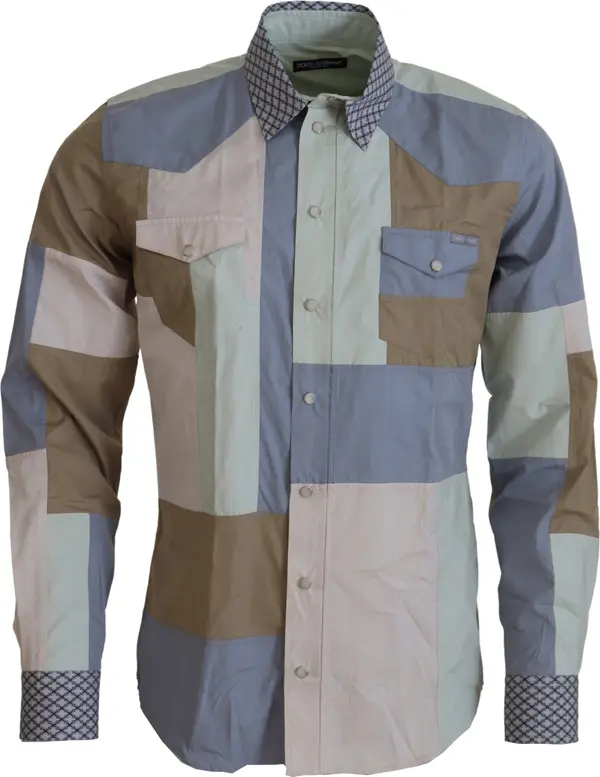 Multicolor Cotton Patchwork Slim Shirt