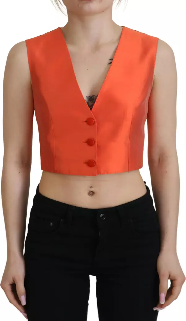 Orange Sleeveless Waistcoat Cropped Vest Top