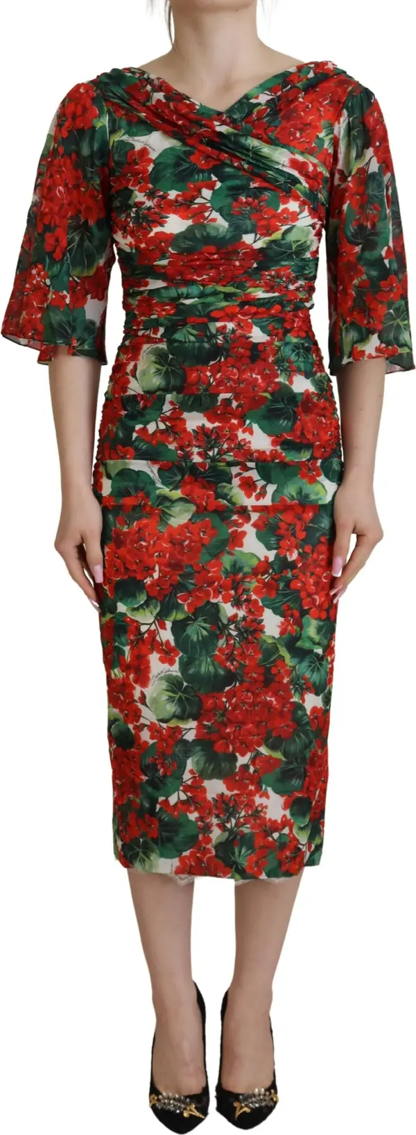 Multicolor Geranium Silk Sheath Midi Dress