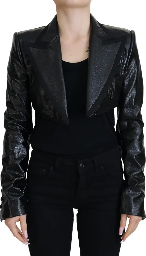 Black Long Sleeves Crop Blazer Cotton Jacket