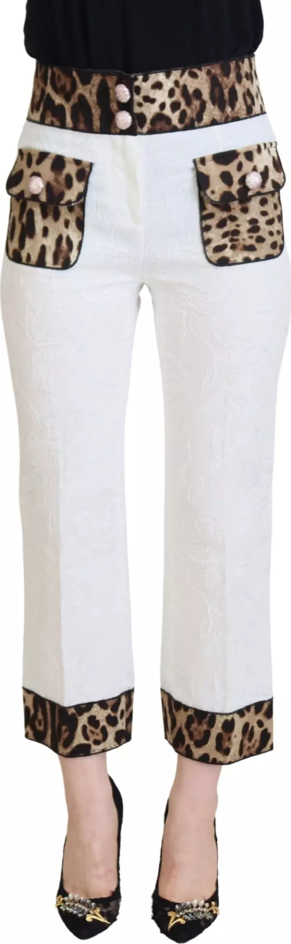 White Leopard Print High Waist Pants