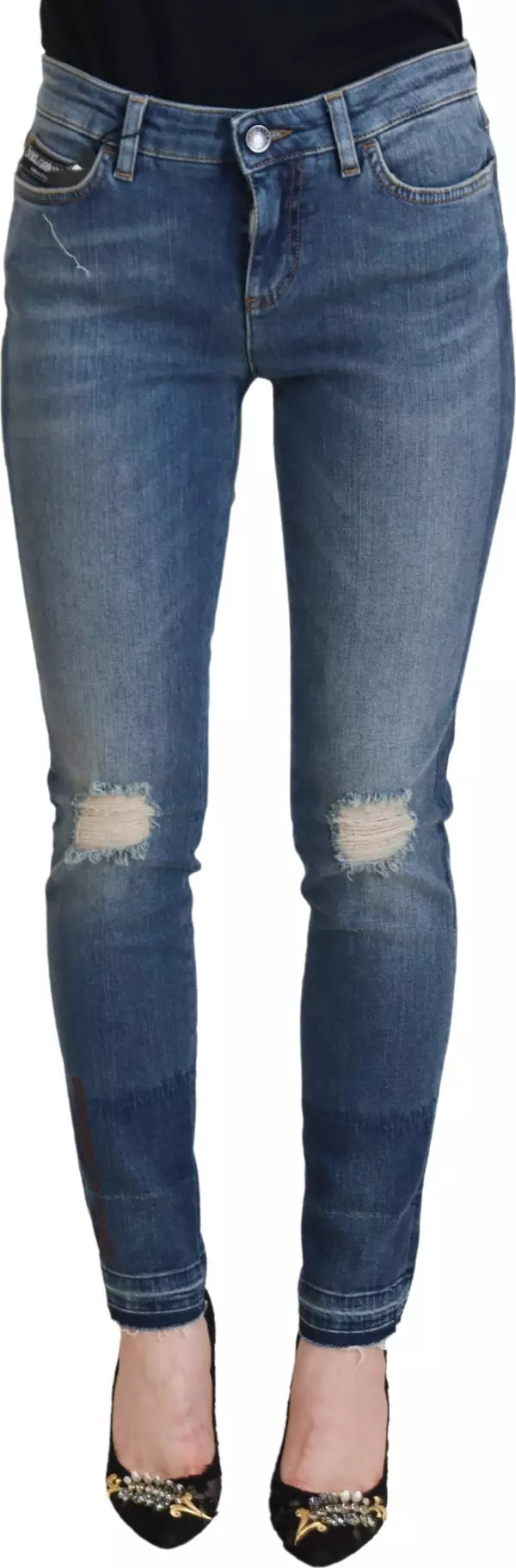 Blue Washed Cotton Tattered Denim Jeans