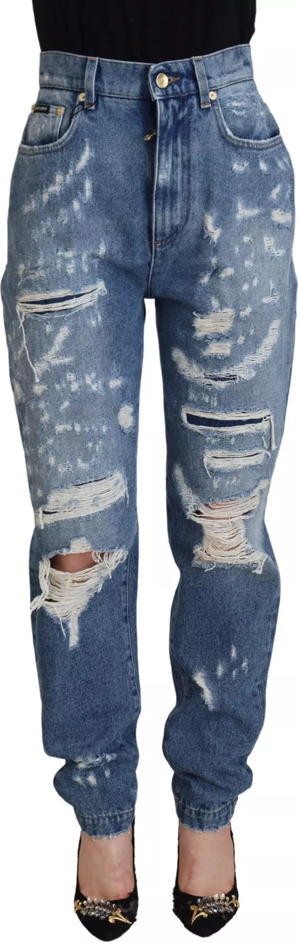 Blue Washed Cotton Tattered Denim Jeans