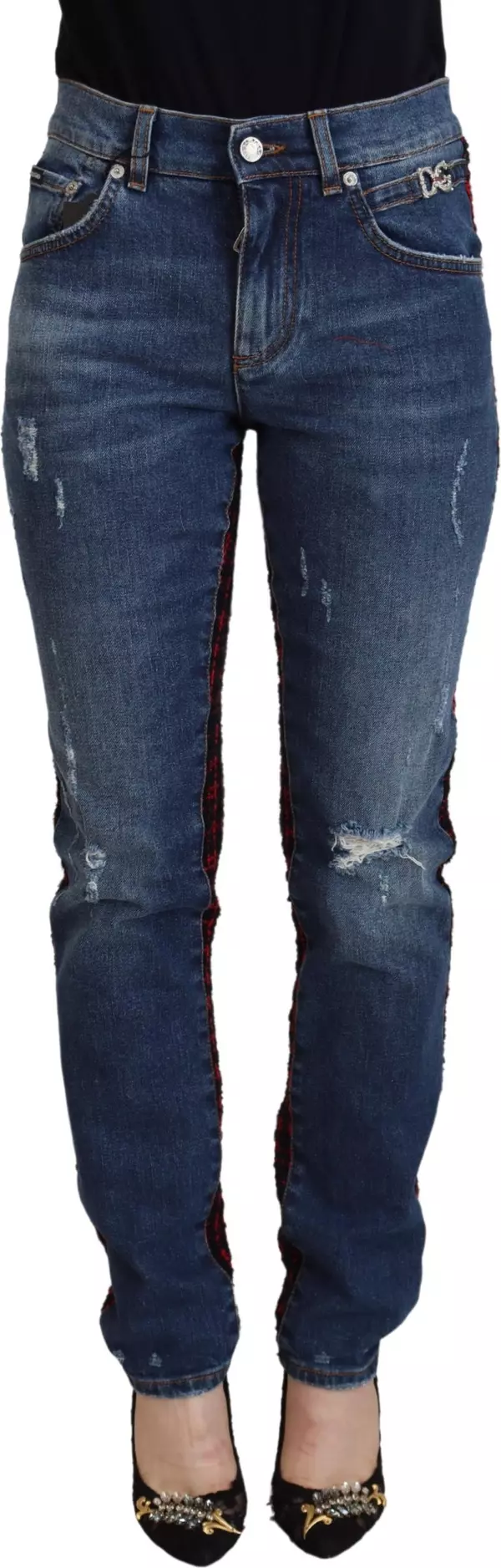 Blue Checkered Back Skinny Denim Jeans