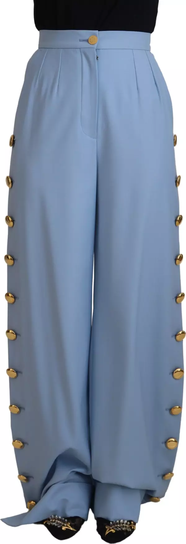 Light Blue Button Wide Leg Pants