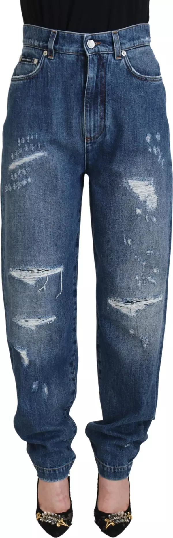 Blue Washed Cotton Tattered Denim Jeans