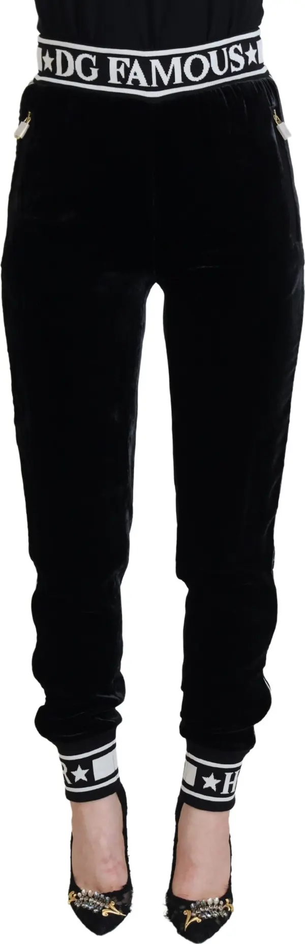 Black DG Logo Velvet Trouser Pants