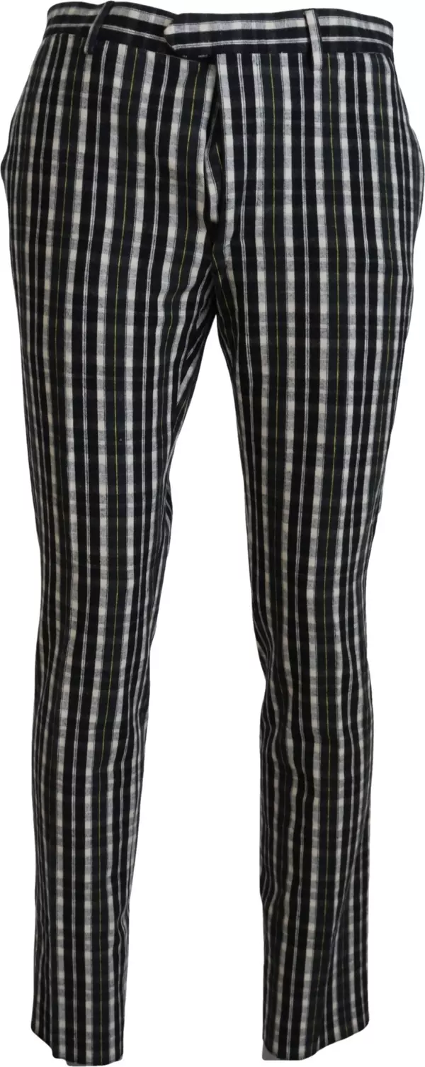 Black Checkered Cotton Casual Pants