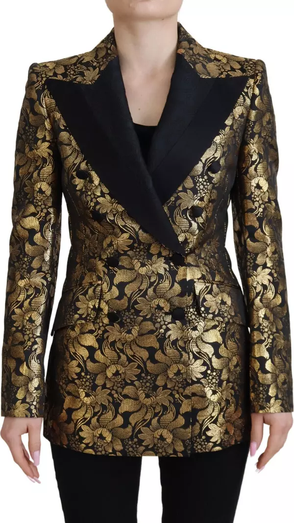 Black Gold Jacquard Coat Blazer Jacket