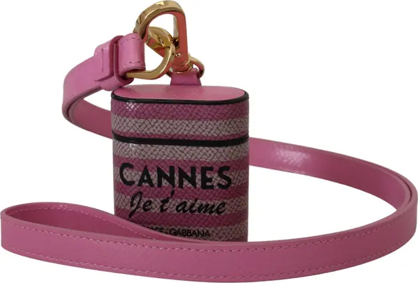 Pink Black Leather Strap Gold Metal Logo Airpods Case