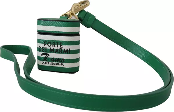 Green Leather Strap Gold Metal Logo Airpods Case