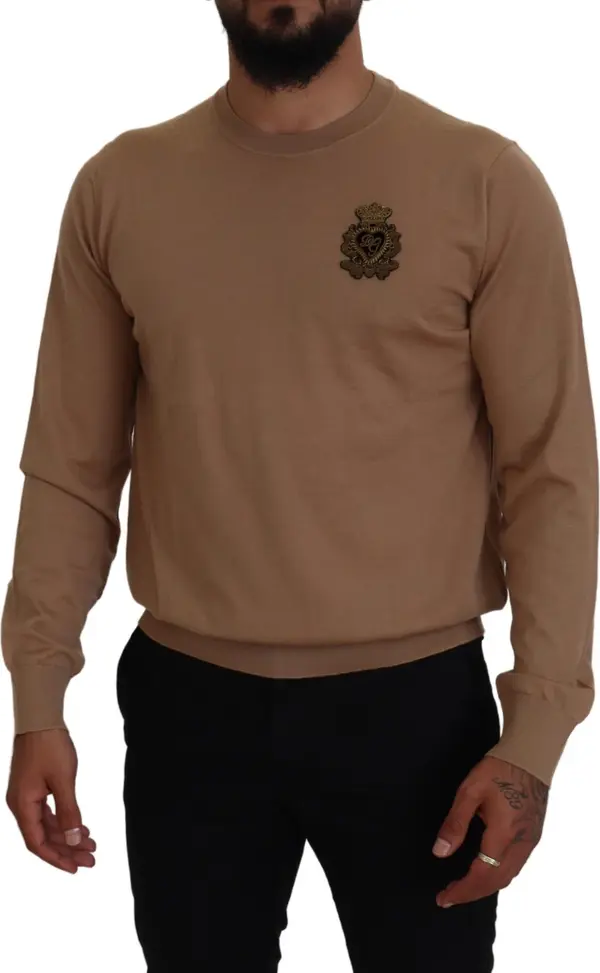 Beige Cashmere Crown Logo Pullover Sweater