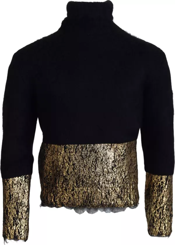 Black Gold Turtleneck Mohair Pullover Mens Sweater