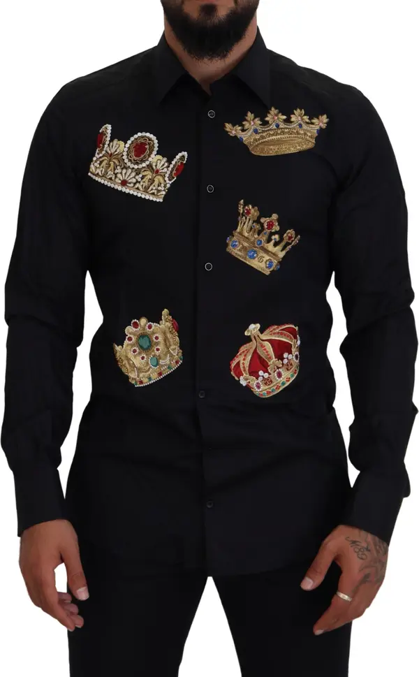 Black Gold Crown Slim Fit Dress Formal Shirt