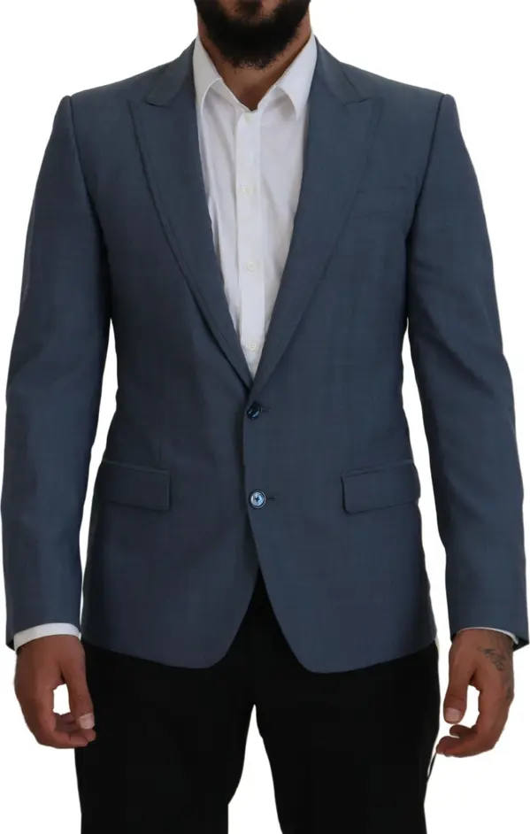 Blue Wool Stretch Slim Fit Jacket Blazer