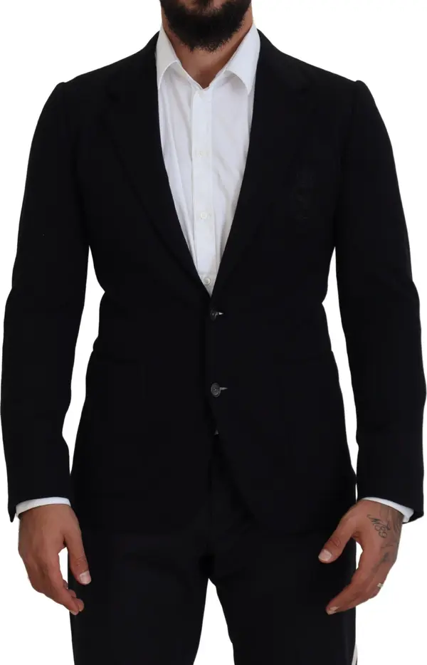 Black Wool Crown Slim Fit Jacket Blazer