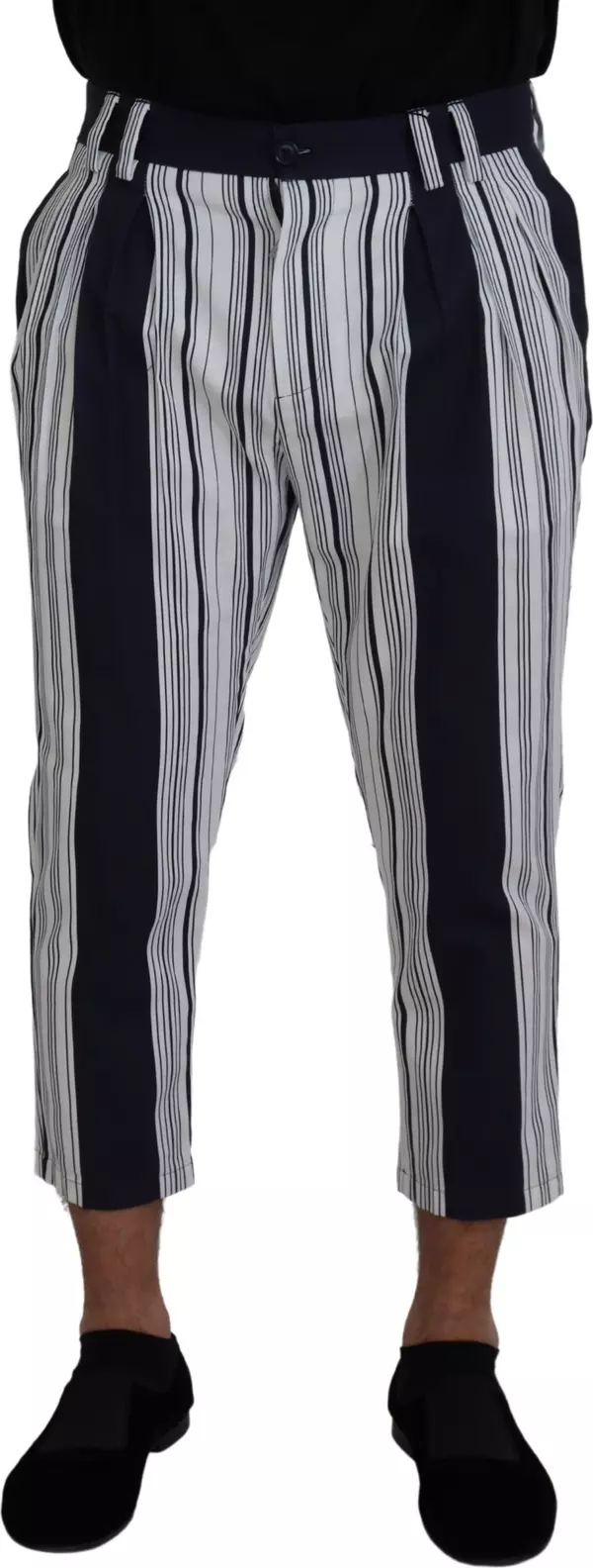 White Cotton Striped Cropped Pants