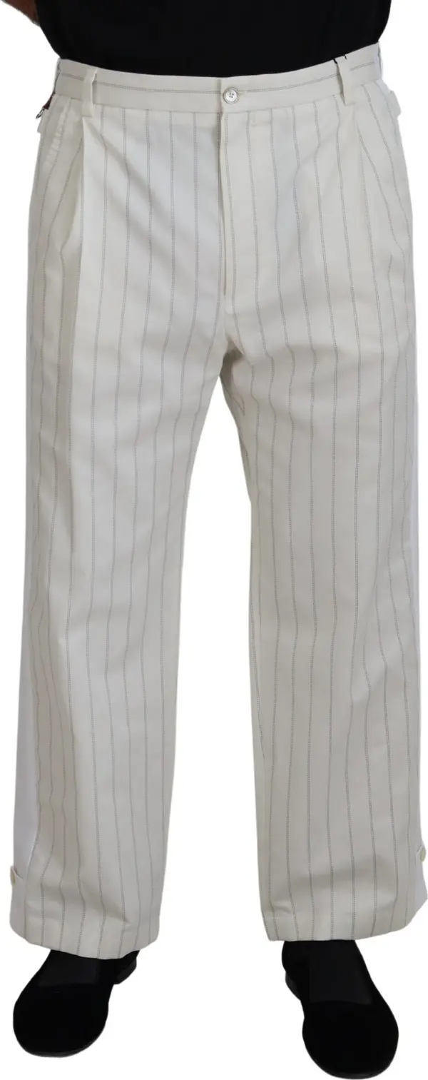 White Cotton Striped Formal Pants