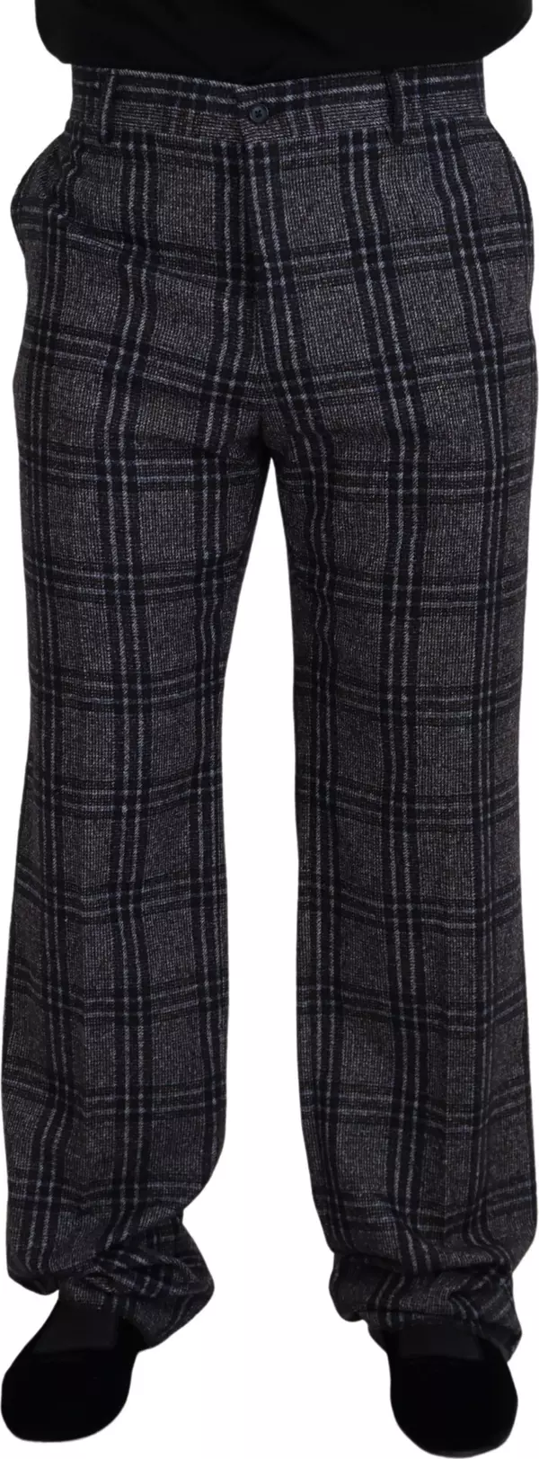 Gray Checkered Mid Waist Men Pants