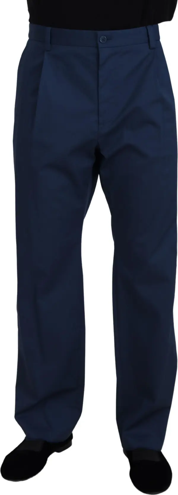 Blue Cotton Straight Fit Pants