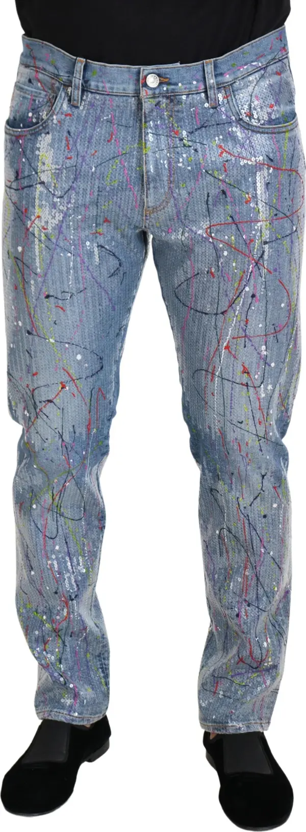Blue Cotton Color Splash Print Denim Jeans