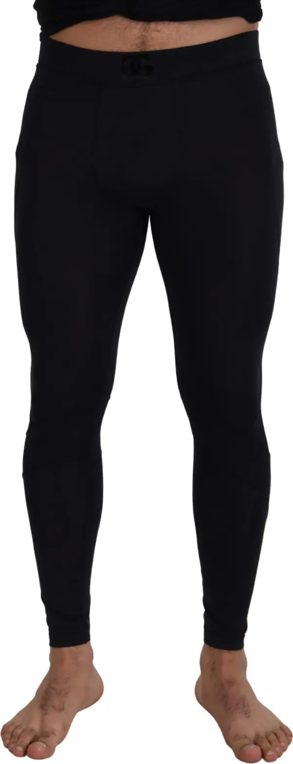 Black Nylon Slim Fit Stretch Pants