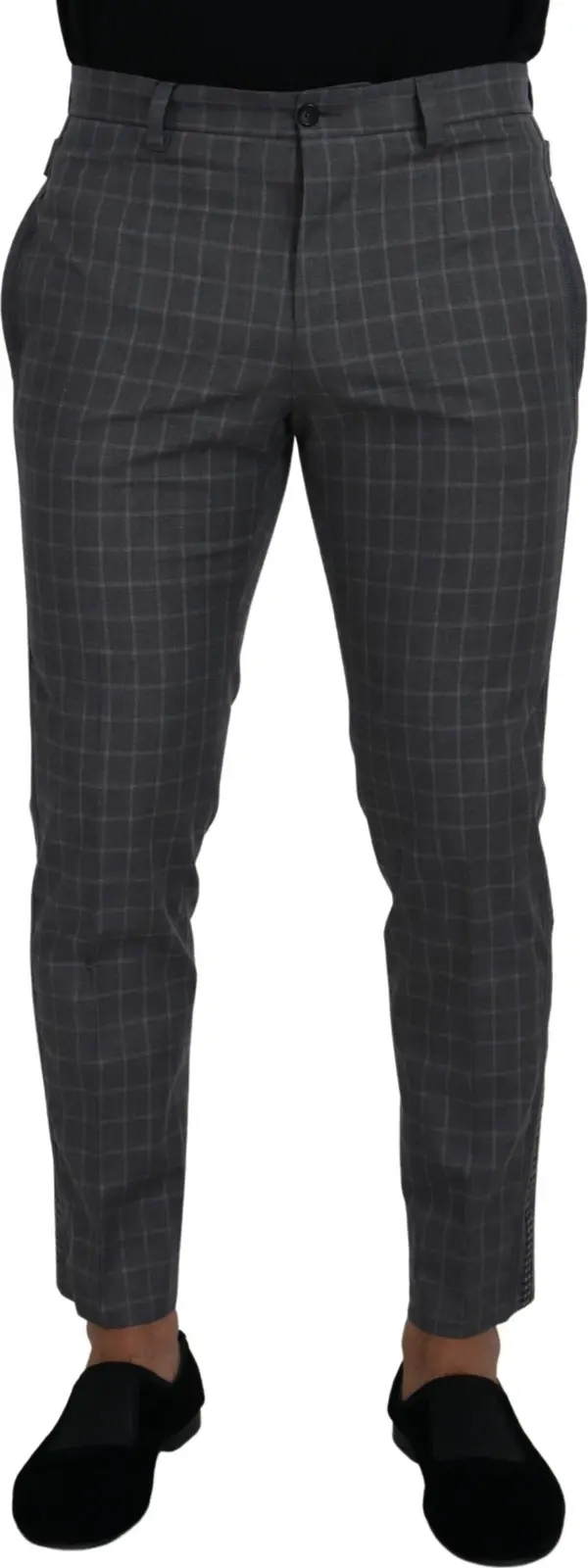 Grey Cotton Checkered Chino Pants