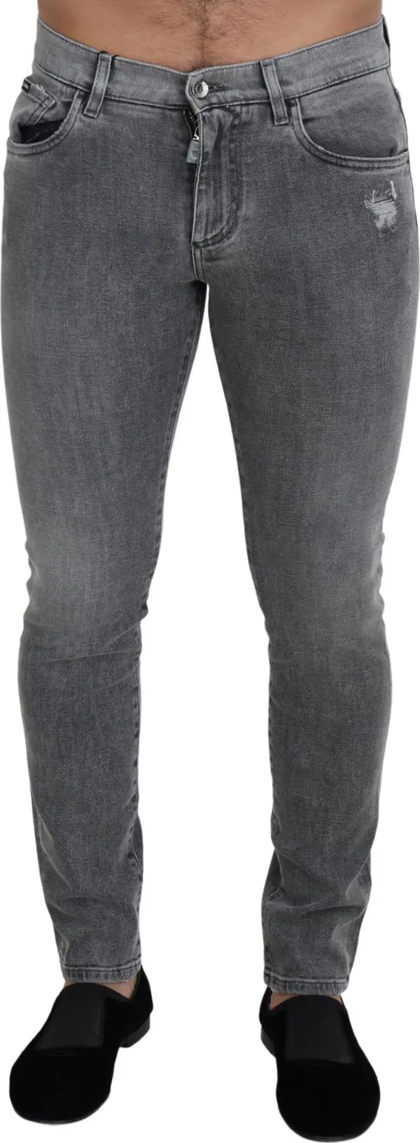 Grey Washed Cotton Skinny Denim Jeans