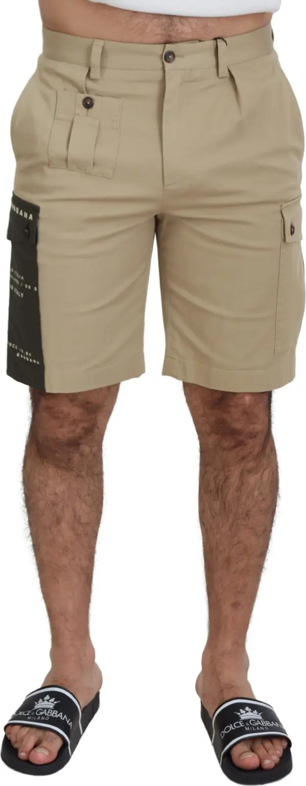 Beige Cotton Cargo Bermuda Shorts