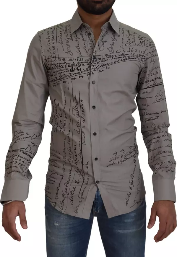 Gray Printed Cotton Slim Dress GOLD Shirt