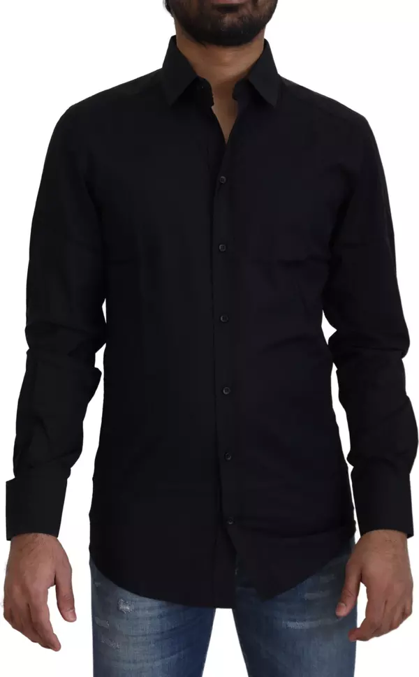 Black Cotton Slim Fit Formal Dress GOLD Shirt