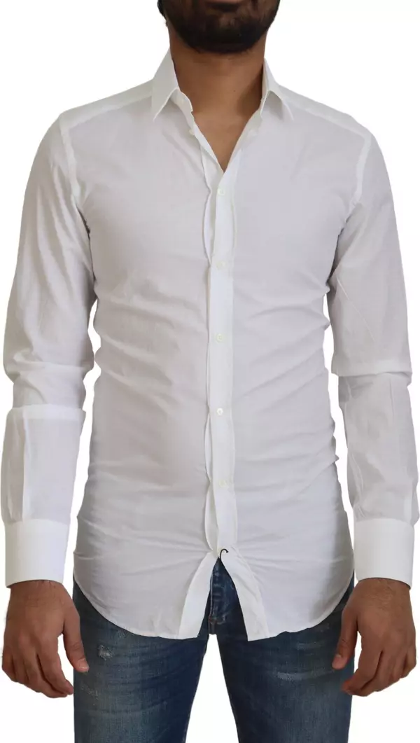 White Cotton Slim Fit Formal Dress GOLD Shirt