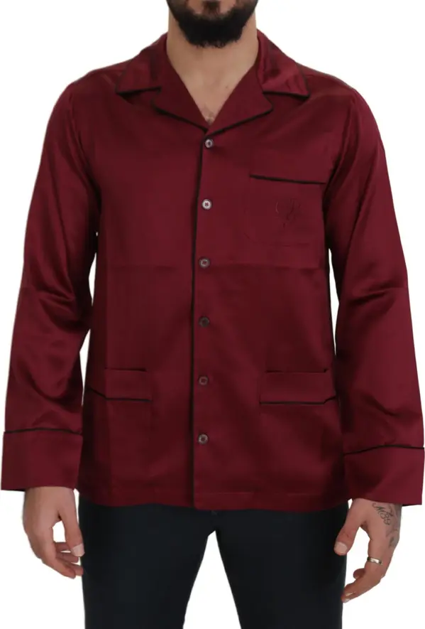 Red Silk Lounge Top Pajama Sleepwear Shirt
