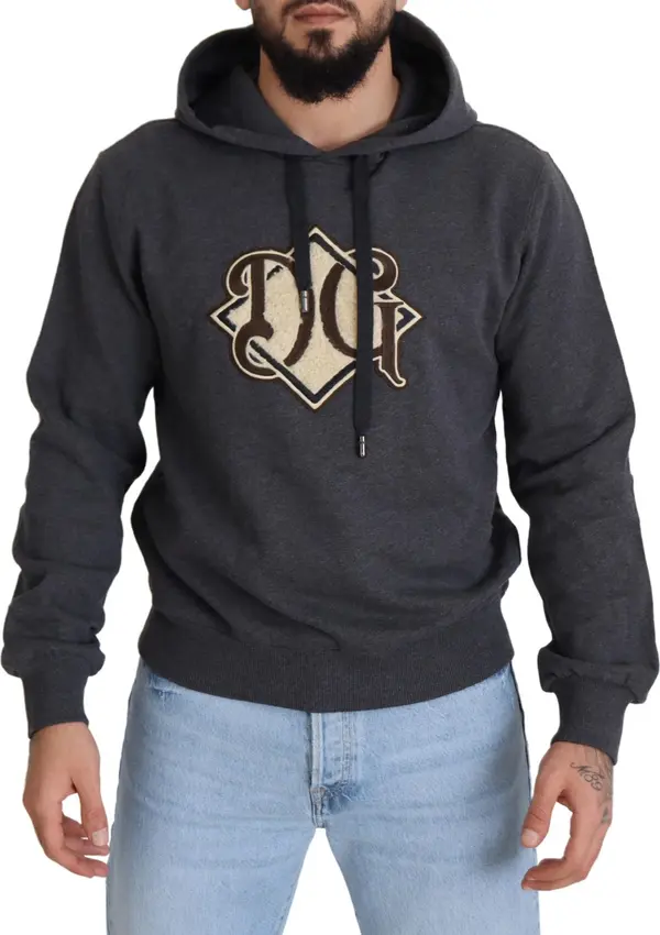 Gray Logo Cotton Hooded Sweatshirt Sweater