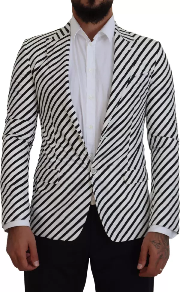 White Black Striped Slim Fit Jacket Blazer