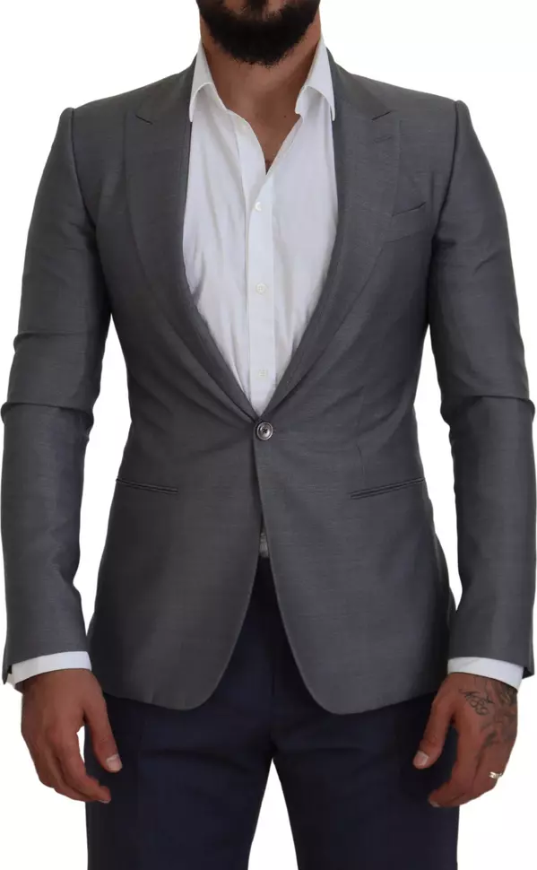 Gray Wool Silk Slim Fit Jacket Blazer