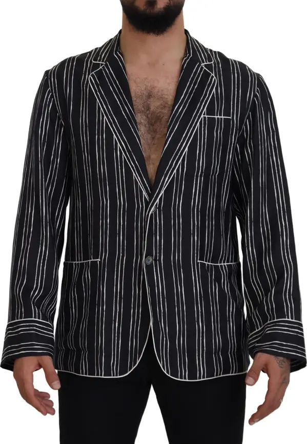 Blue Striped Silk Pajama Shirt Jacket