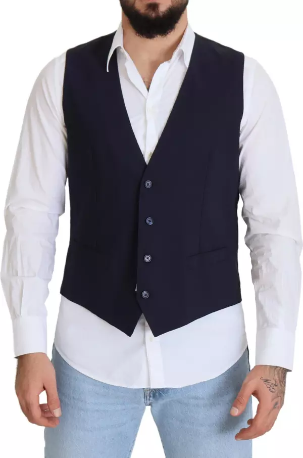 Dark Blue Wool Stretch Waistcoat Formal Vest