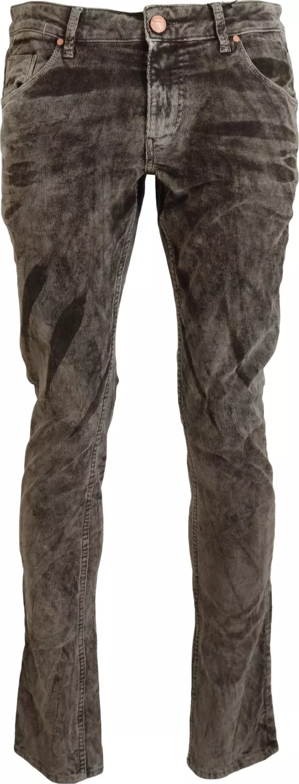Gray Washed Cotton Corduroy Slim Fit Men Jeans