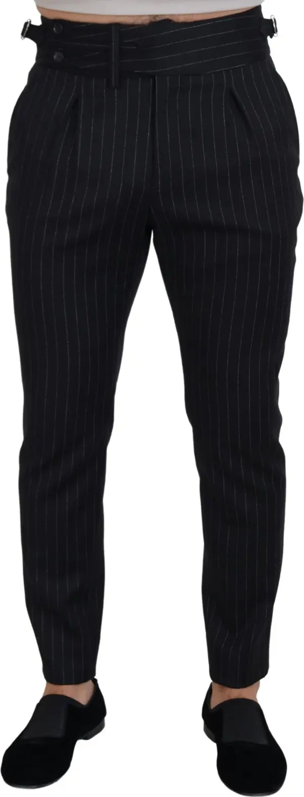 Black Wool Striped Chino Pants