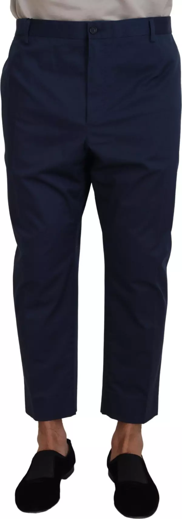 Blue Cotton Men Cropped Pants