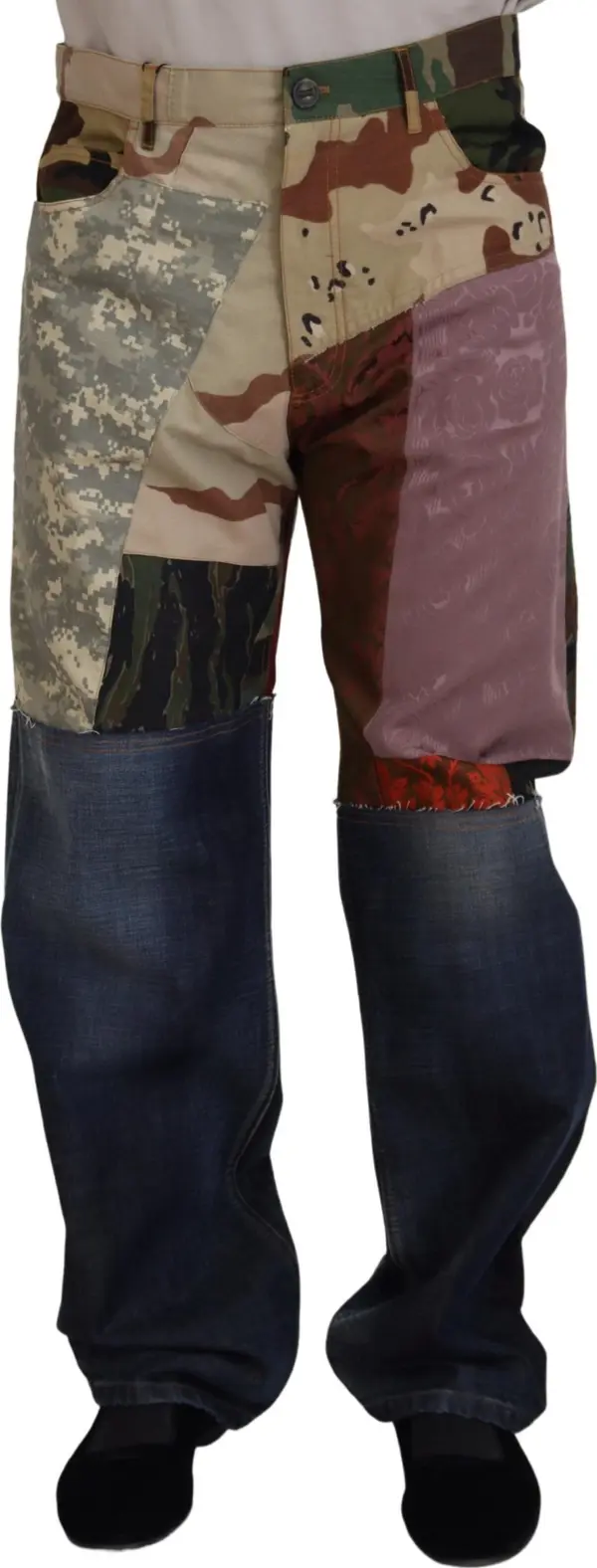 Multicolor Silk Patchwork Men Denim Jeans