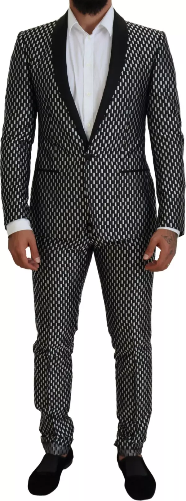 Black White Silk MARTINI Slim Fit Suit