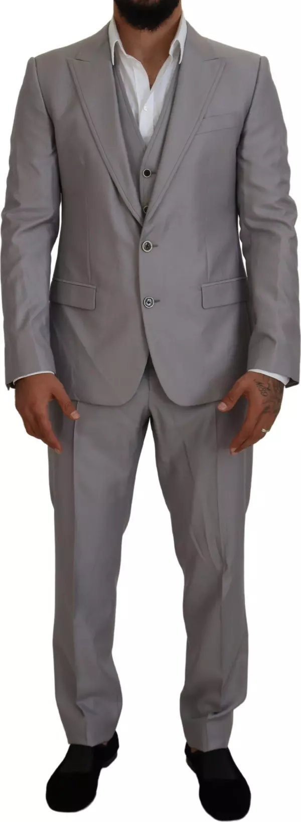 Silver Wool Silk 3 Piece Slim Fit Suit