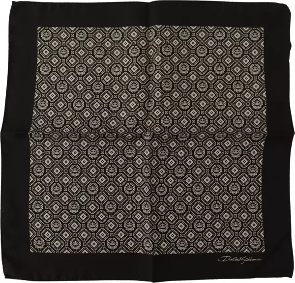Black Patterned DG Logo Square Handkerchief Scarf
