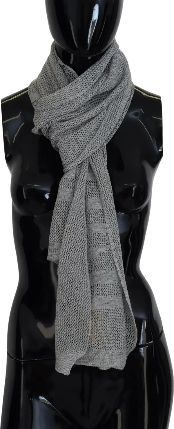 Gray Logo Knitted Neck Wrap Shawl Foulard Scarf